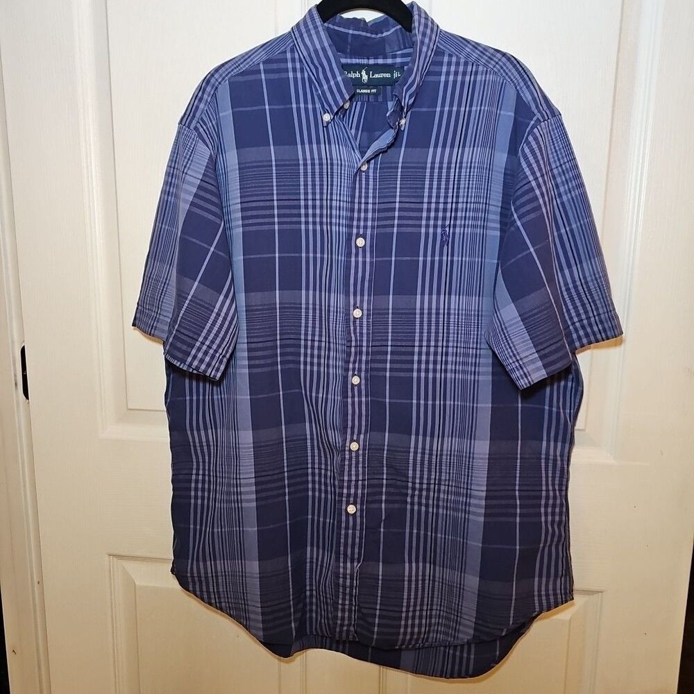 Men's Ralph Lauren Classic Fit Blue Short Sleeve Button Down Large
